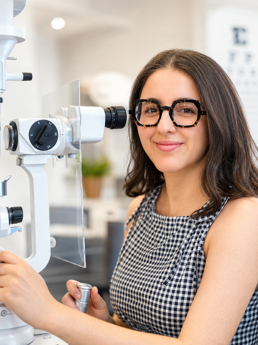 Lina, opticienne diplômée, réalise un contrôle de la vision chez Reg Art Optique
